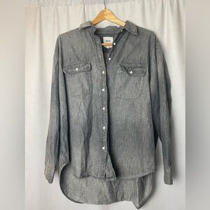 Aerie Dark Gray Minimalist Academia Button-Down Denim cotton school Shirt  S/P
